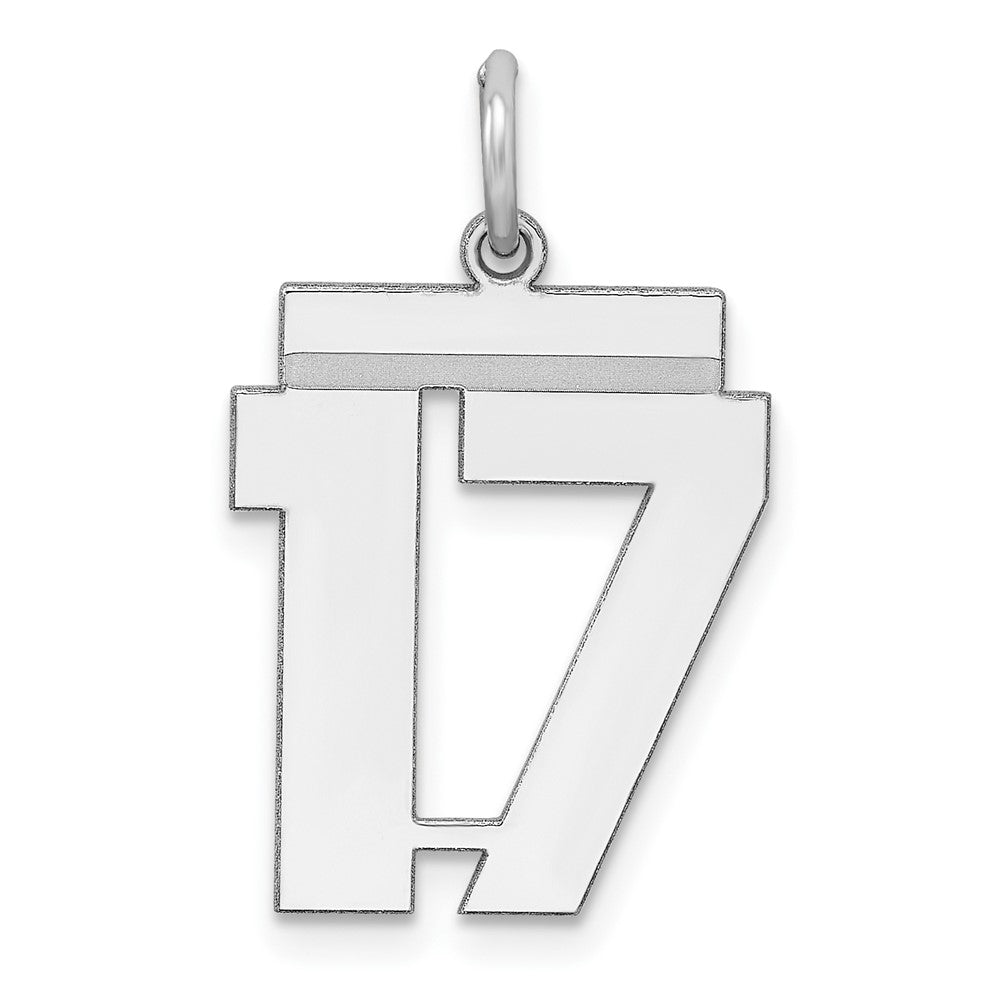 Sterling/Silver Rhodium-plated Polished Number 17 Charm, 21 x 16 mm
