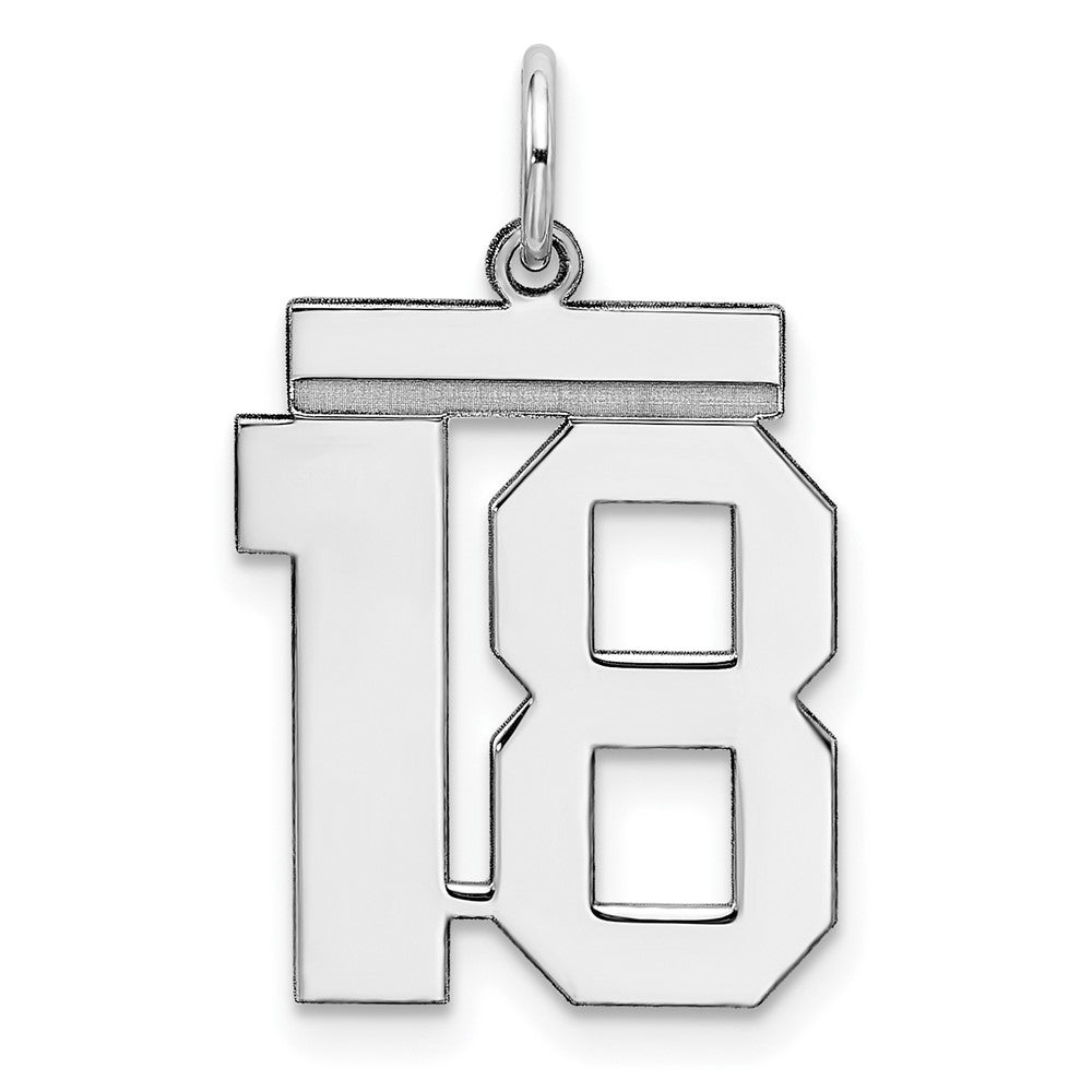 Sterling/Silver Rhodium-plated Polished Number 18 Charm, 21 x 16 mm