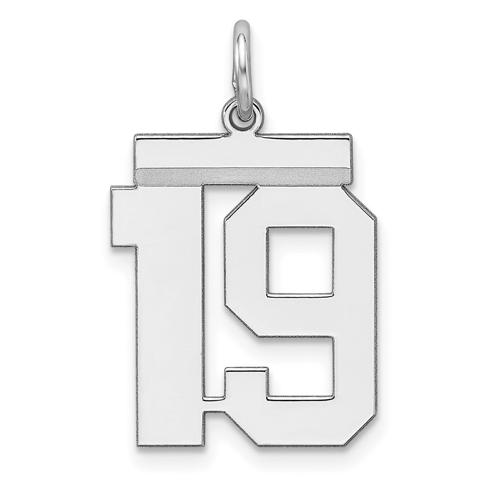 Sterling/Silver Rhodium-plated Polished Number 19 Charm, 21 x 16 mm