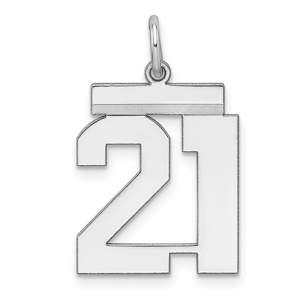 Sterling/Silver Rhodium-plated Polished Number 21 Charm, 21 x 16 mm