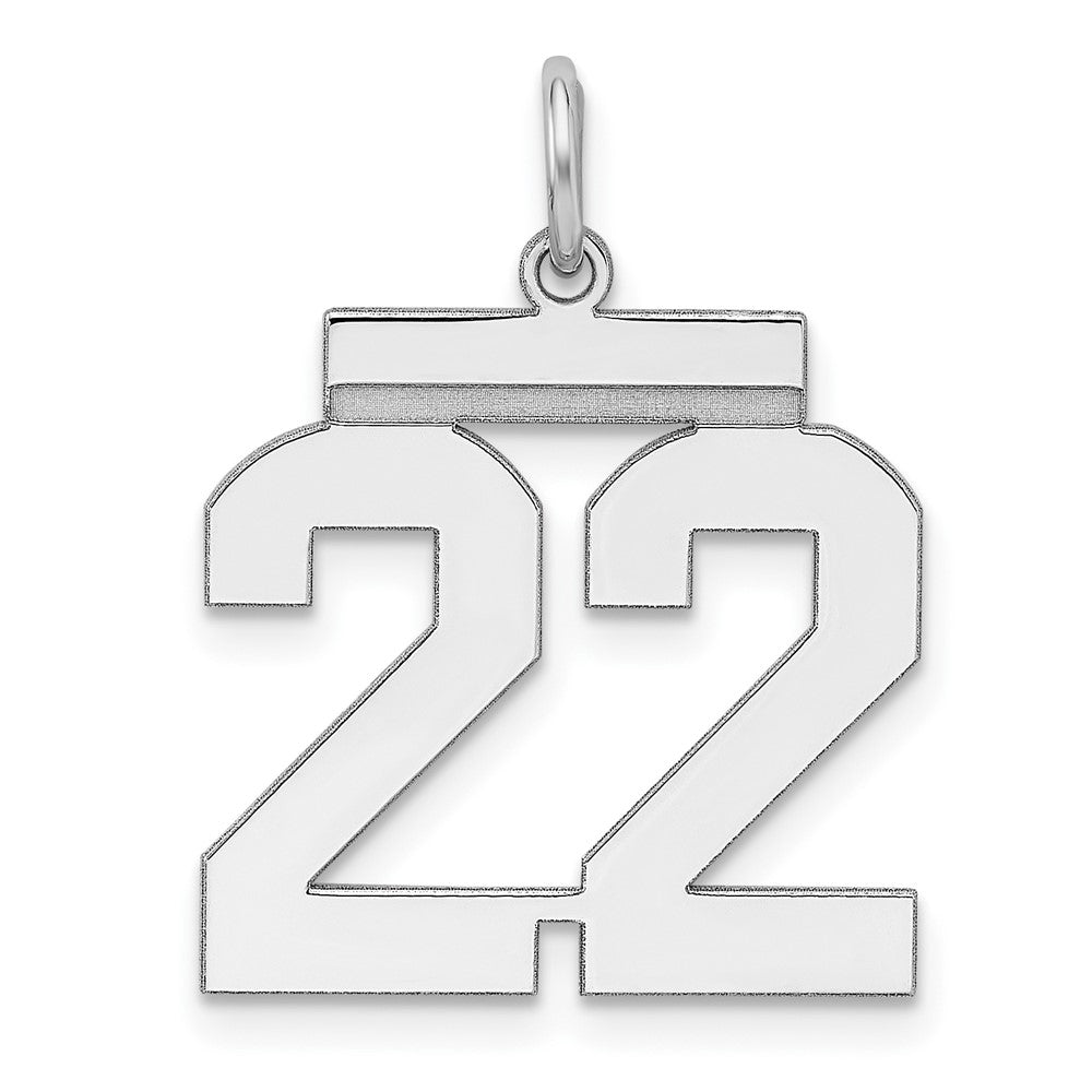 Sterling/Silver Rhodium-plated Polished Number 22 Charm, 21 x 16 mm