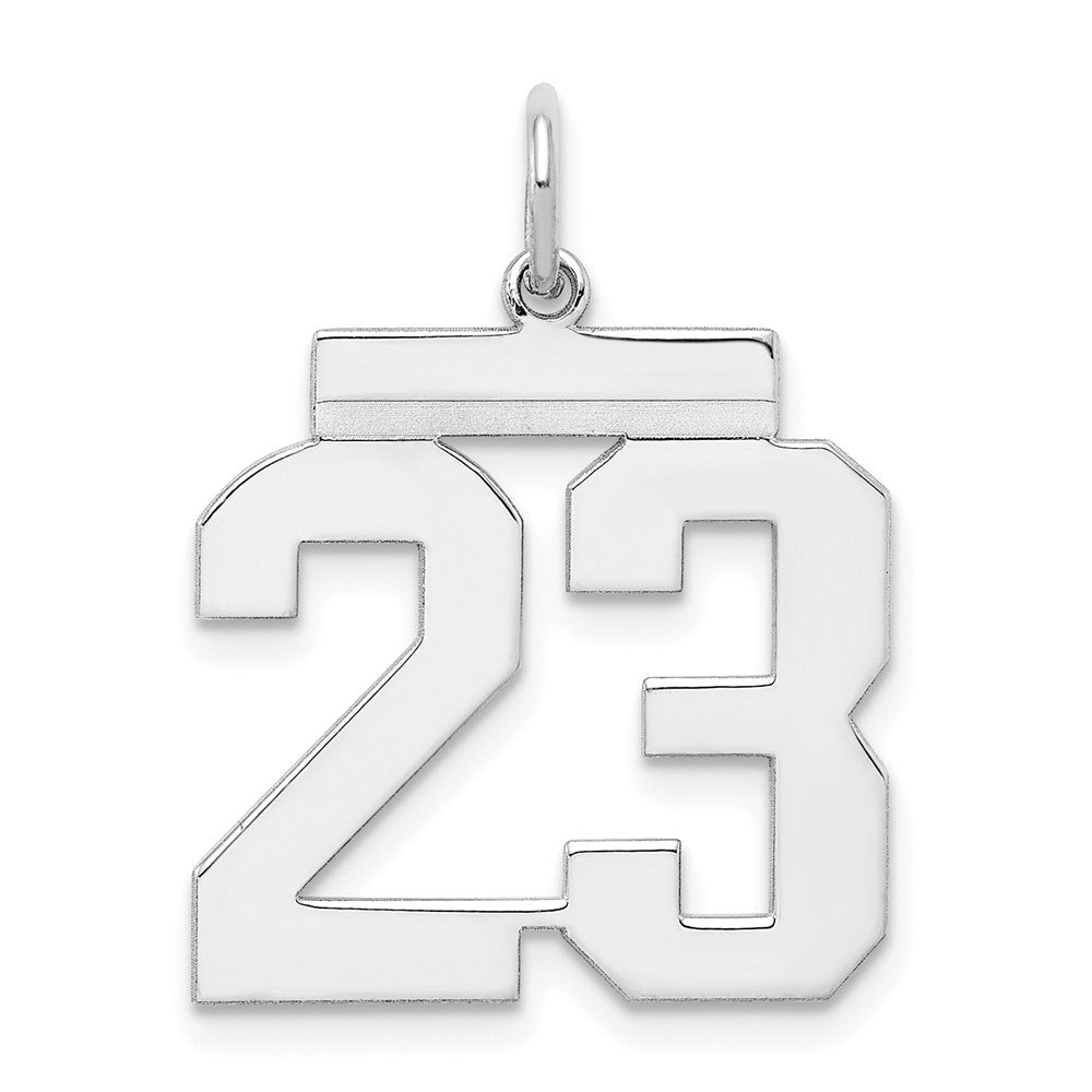 Sterling Silver/Rhodium-plated Polished Number 23 Charm, 21 x 16 mm