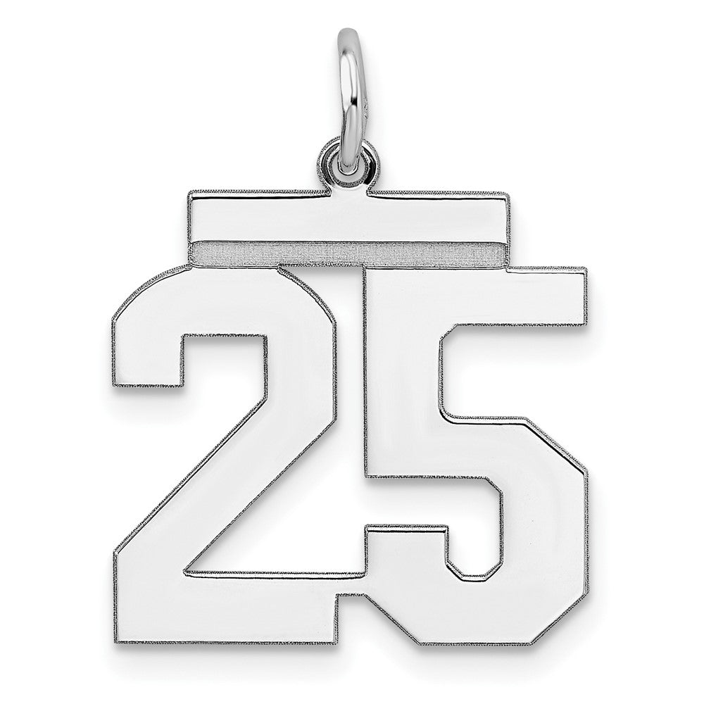 Sterling/Silver Rhodium-plated Polished Number 25 Charm, 21 x 16 mm
