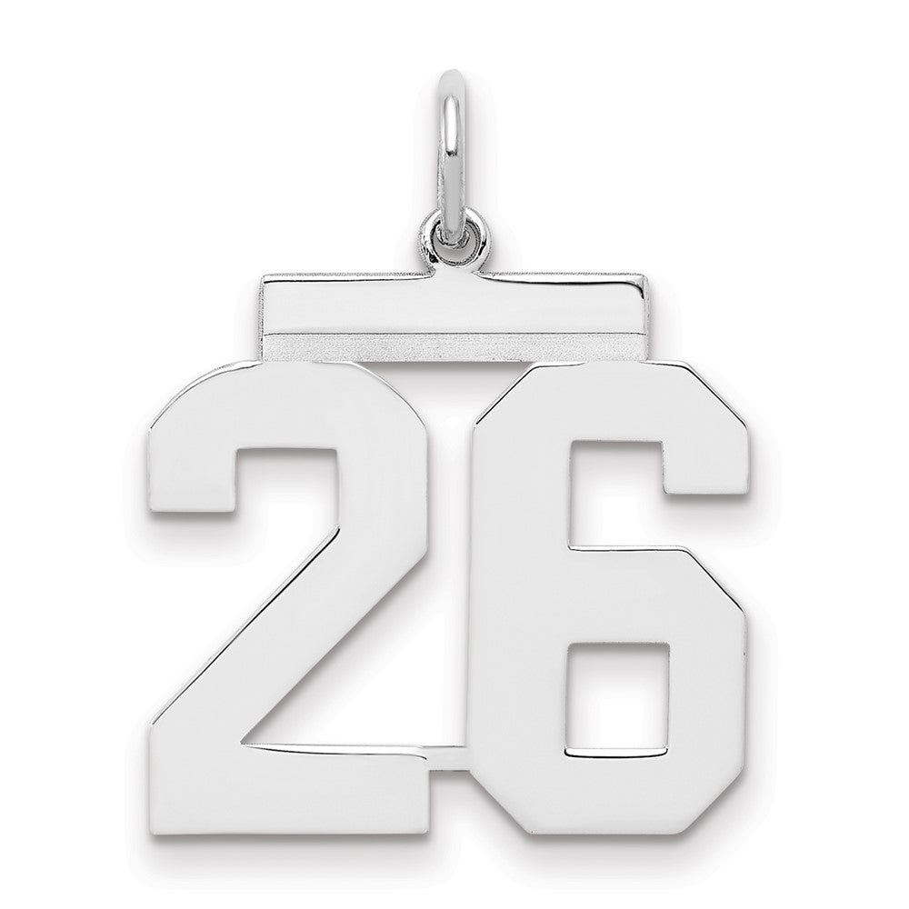 Sterling/Silver Rhodium-plated Polished Number 26 Charm, 21 x 16 mm