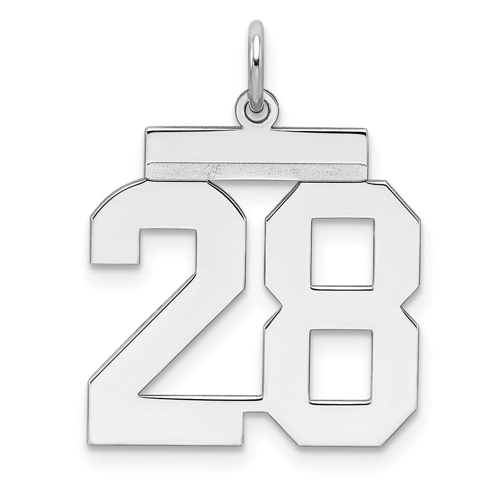Sterling/Silver Rhodium-plated Polished Number 28 Charm, 21 x 16 mm
