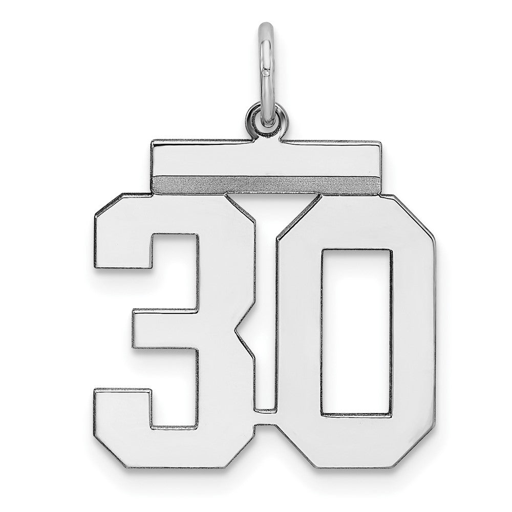 Sterling/Silver Rhodium-plated Polished Number 30 Charm, 21 x 16 mm