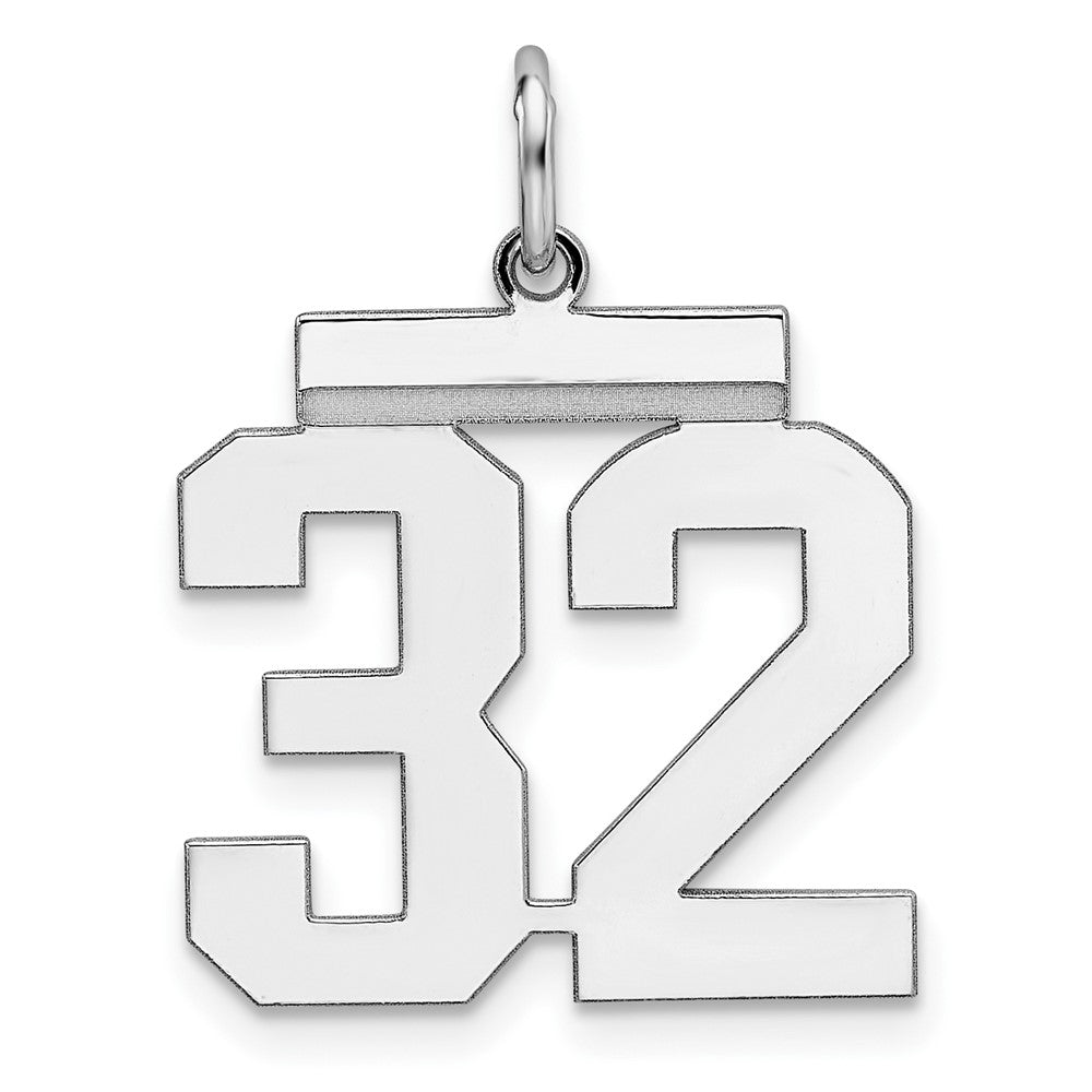 Sterling/Silver Rhodium-plated Polished Number 32 Charm, 21 x 16 mm