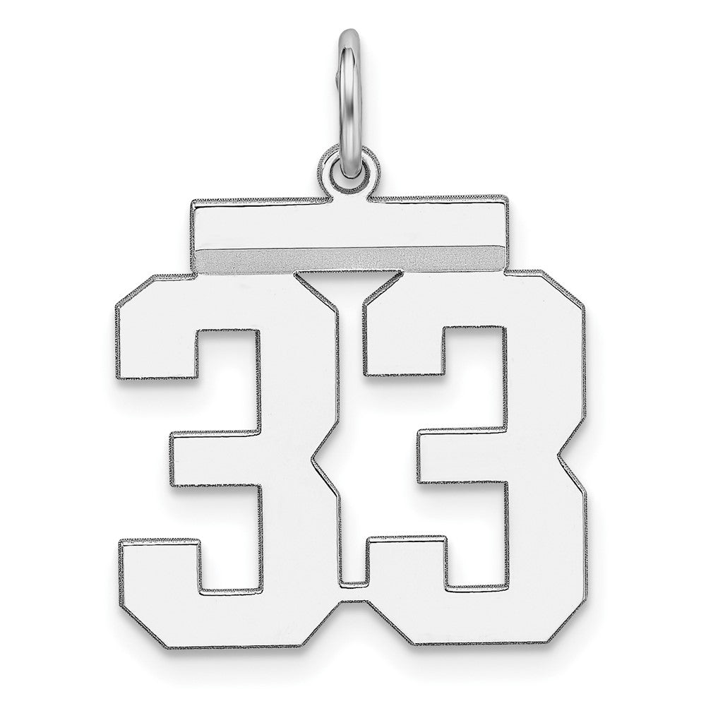 Sterling/Silver Rhodium-plated Polished Number 33 Charm, 21 x 16 mm