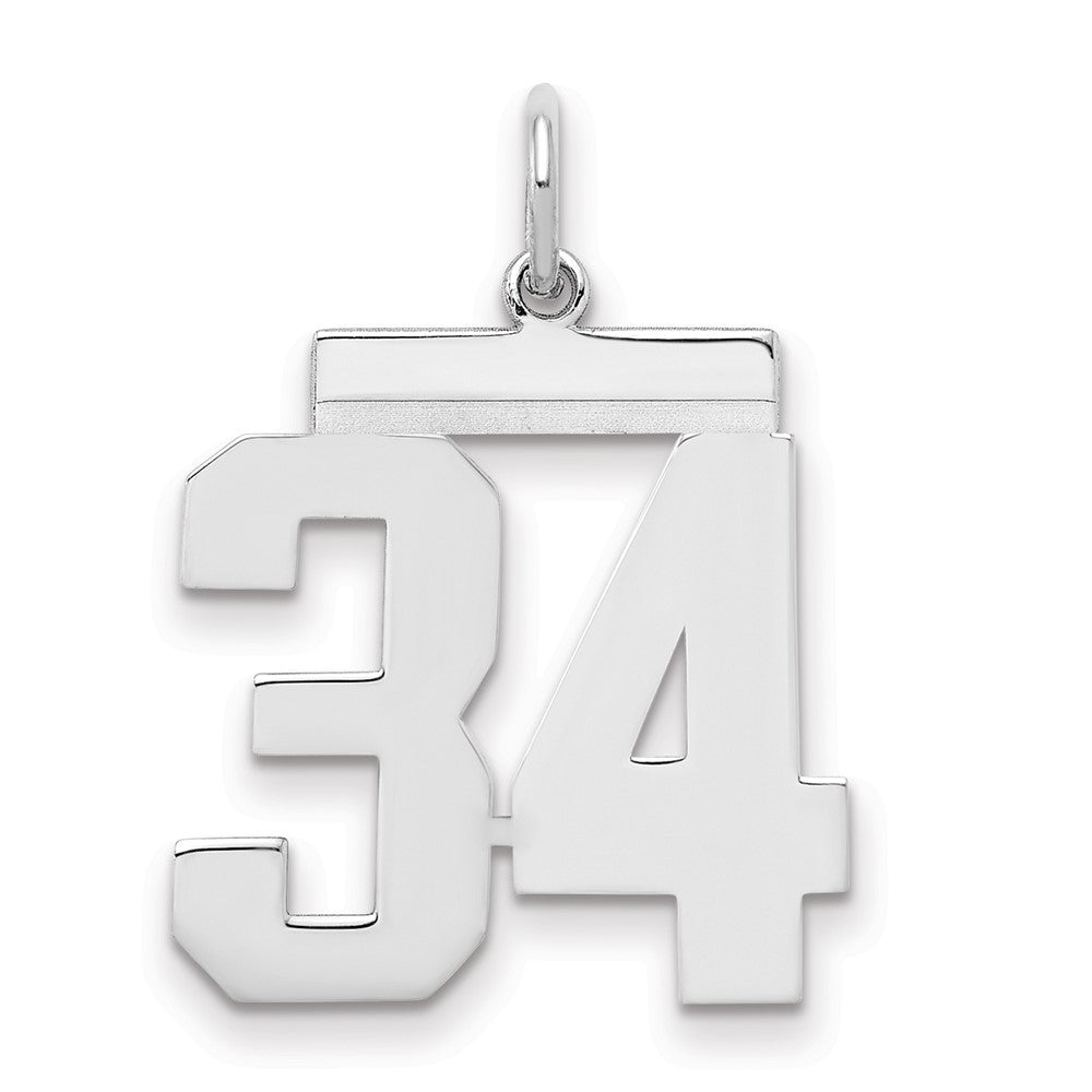 Sterling/Silver Rhodium-plated Polished Number 34 Charm, 21 x 16 mm