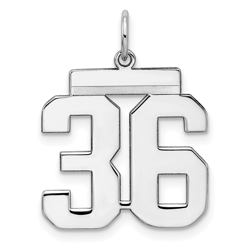 Sterling/Silver Rhodium-plated Polished Number 36 Charm, 21 x 16 mm