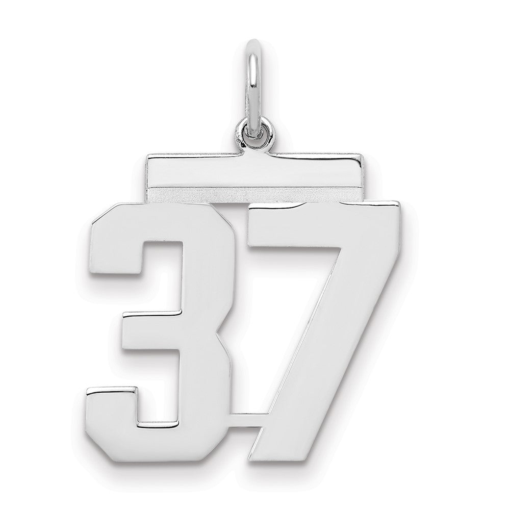Sterling/Silver Rhodium-plated Polished Number 37 Charm, 21 x 16 mm