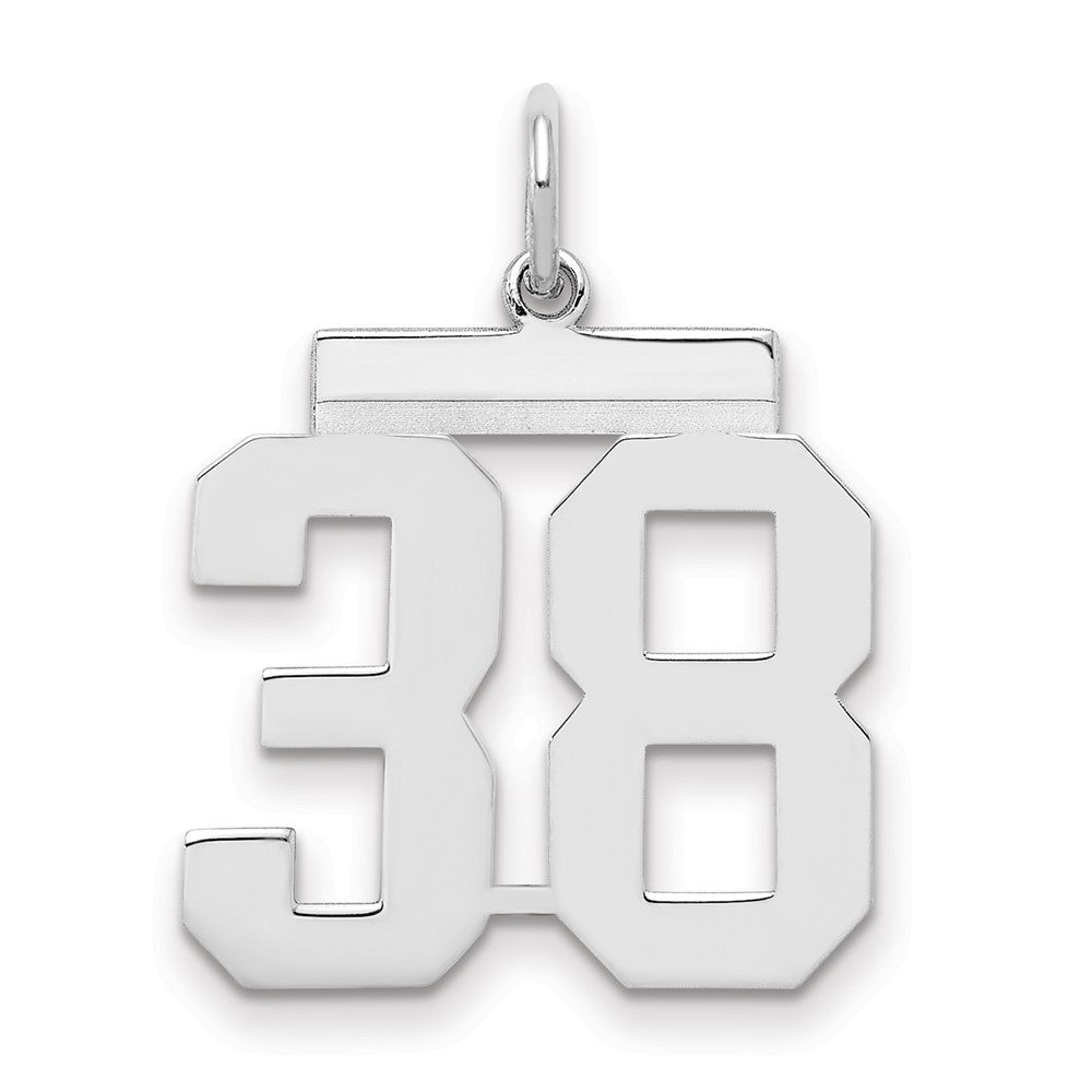 Sterling/Silver Rhodium-plated Polished Number 38 Charm, 21 x 16 mm