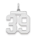 Sterling/Silver Rhodium-plated Polished Number 39 Charm, 21 x 16 mm