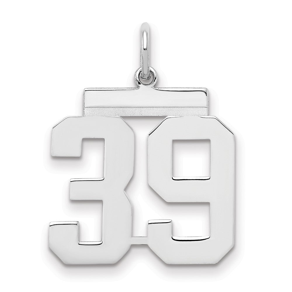 Sterling/Silver Rhodium-plated Polished Number 39 Charm, 21 x 16 mm