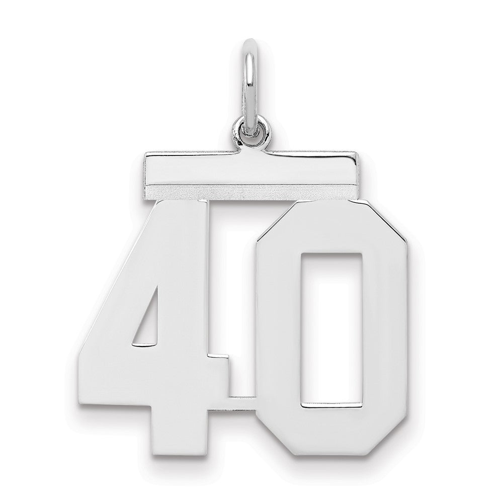 Sterling/Silver Rhodium-plated Polished Number 40 Charm, 21 x 16 mm