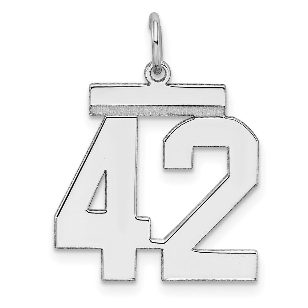Sterling/Silver Rhodium-plated Polished Number 42 Charm, 21 x 16 mm