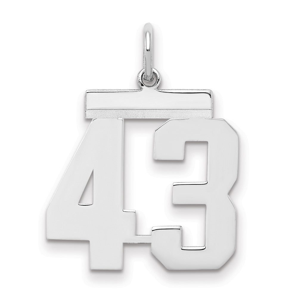 Sterling/Silver Rhodium-plated Polished Number 43 Charm, 21 x 16 mm