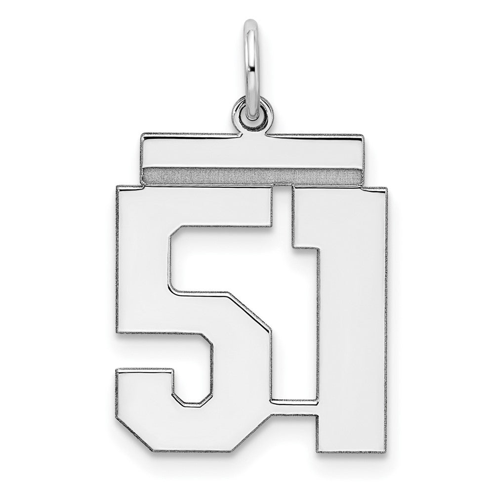 Sterling/Silver Rhodium-plated Polished Number 51 Charm, 21 x 16 mm
