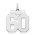Sterling/Silver Rhodium-plated Polished Number 60 Charm, 21 x 16 mm