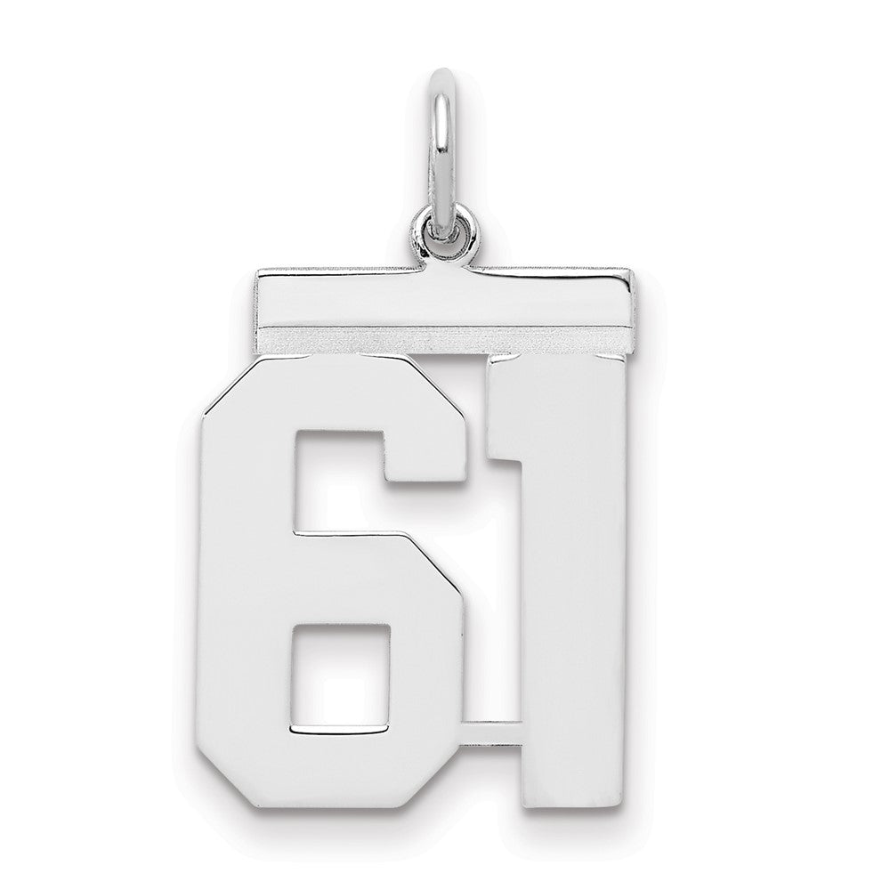 Sterling/Silver Rhodium-plated Polished Number 61 Charm, 21 x 16 mm