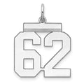Sterling/Silver Rhodium-plated Polished Number 62 Charm, 21 x 16 mm