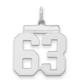 Sterling/Silver Rhodium-plated Polished Number 63 Charm, 21 x 16 mm