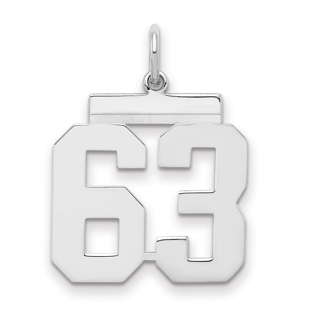 Sterling/Silver Rhodium-plated Polished Number 63 Charm, 21 x 16 mm