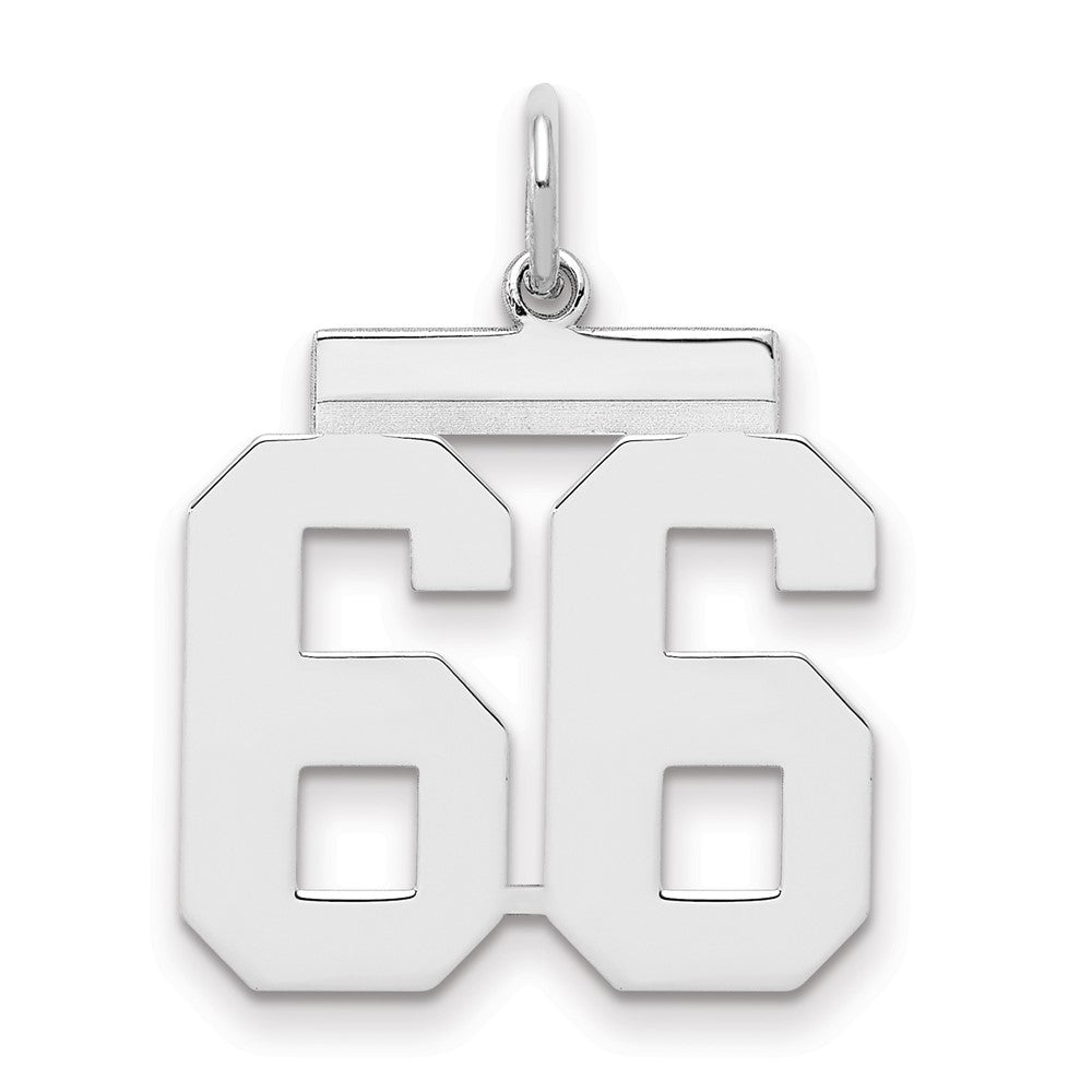Sterling/Silver Rhodium-plated Polished Number 66 Charm, 21 x 16 mm
