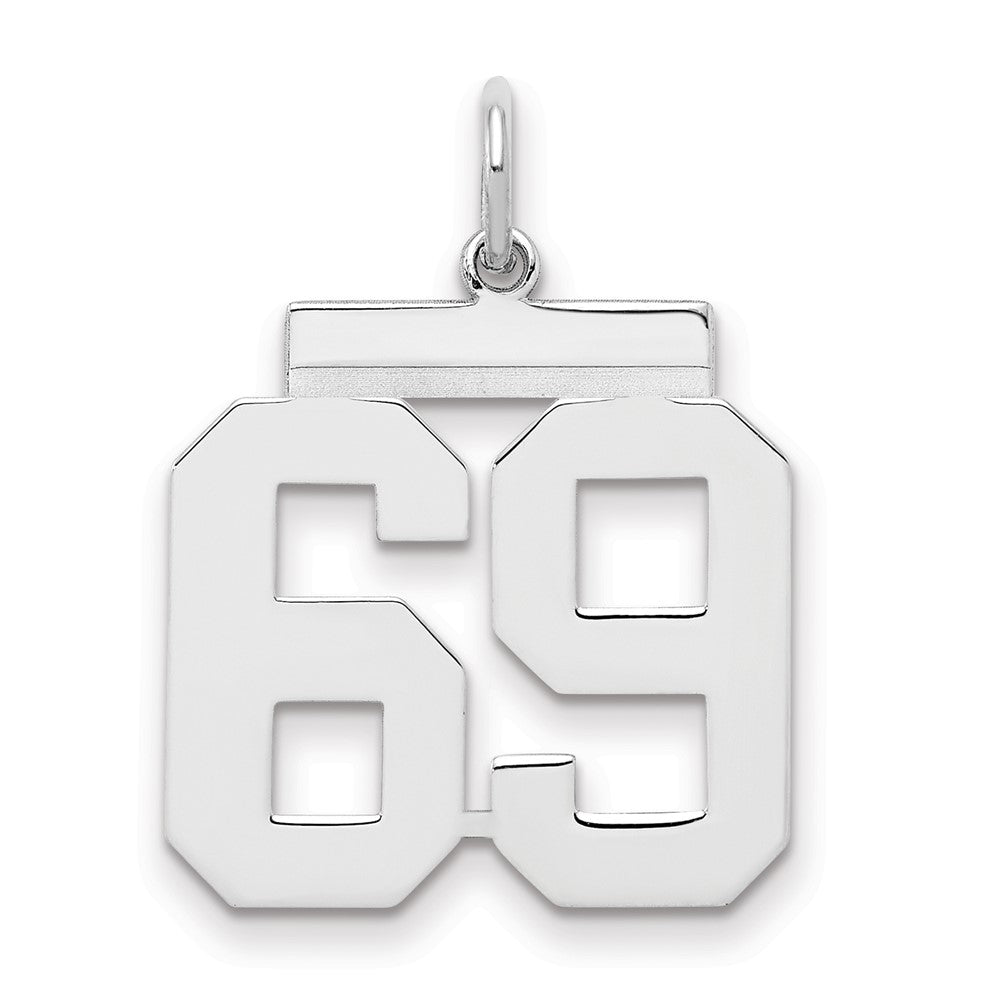 Sterling/Silver Rhodium-plated Polished Number 69 Charm, 21 x 16 mm