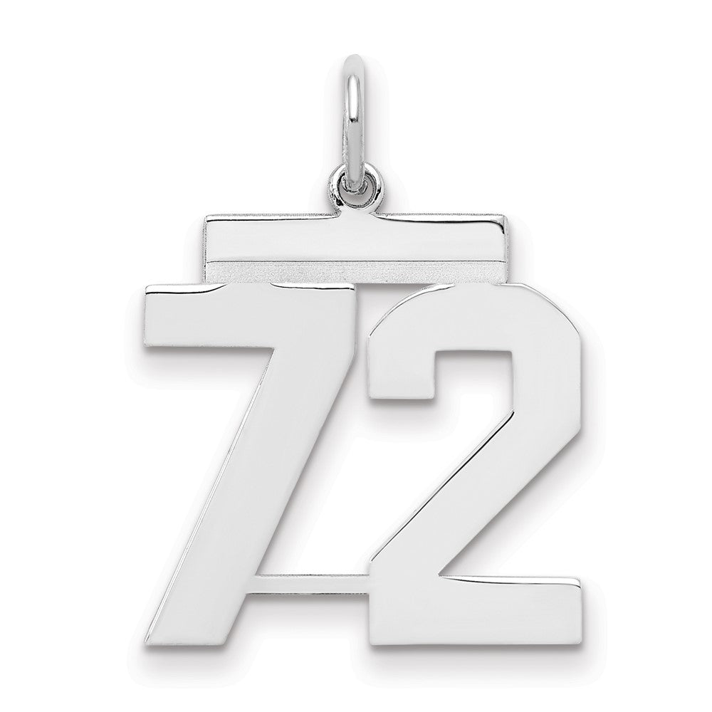 Sterling/Silver Rhodium-plated Polished Number 72 Charm, 21 x 16 mm