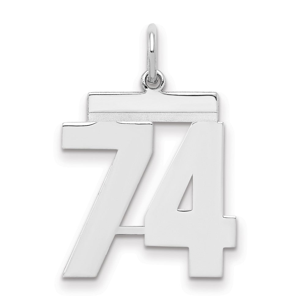 Sterling/Silver Rhodium-plated Polished Number 74 Charm, 21 x 16 mm