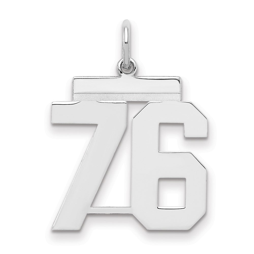 Sterling/Silver Rhodium-plated Polished Number 76 Charm, 21 x 16 mm