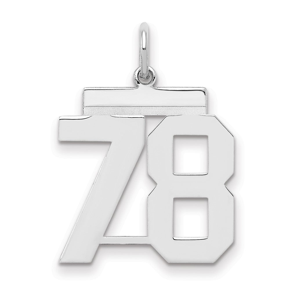 Sterling/Silver Rhodium-plated Polished Number 78 Charm, 21 x 16 mm