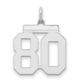 Sterling/Silver Rhodium-plated Polished Number 80 Charm, 21 x 16 mm