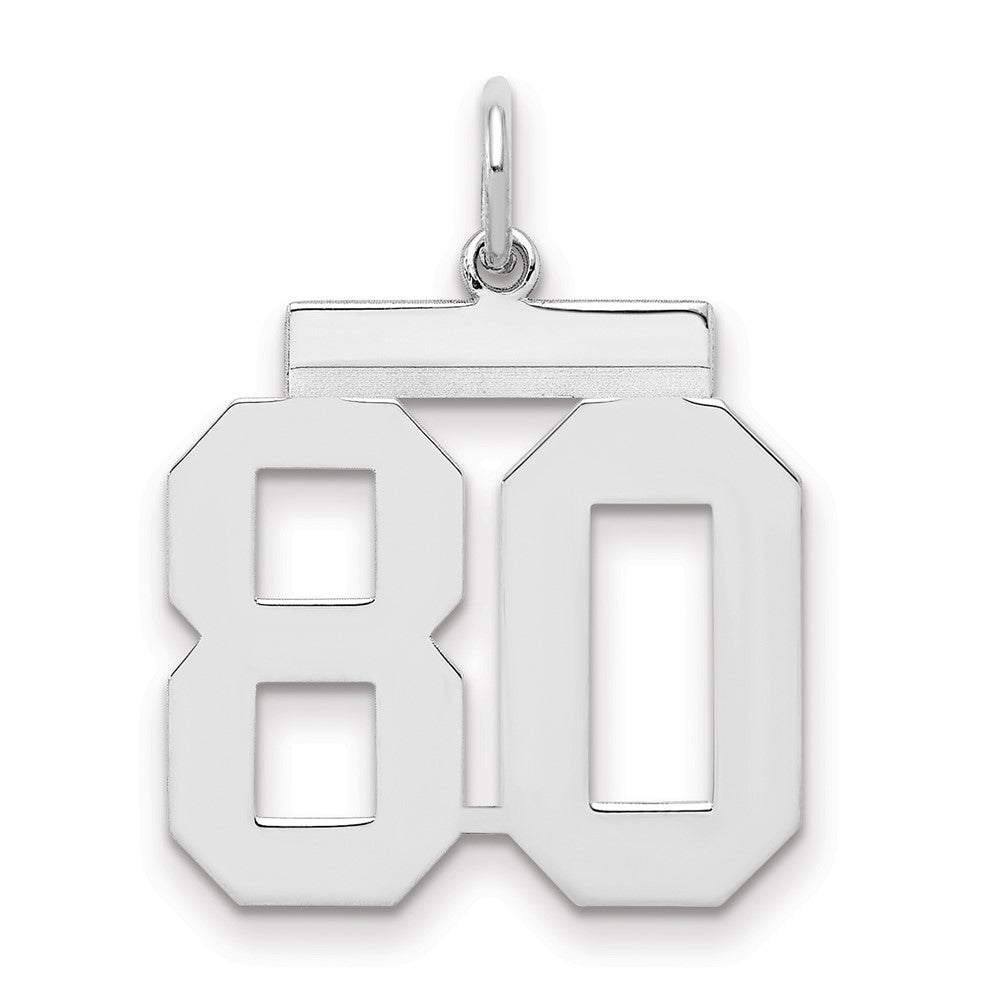 Sterling/Silver Rhodium-plated Polished Number 80 Charm, 21 x 16 mm