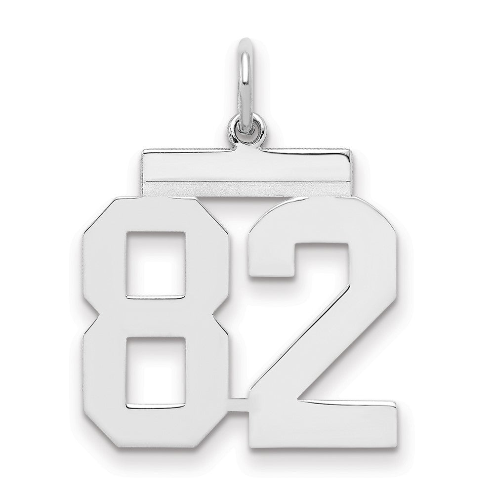 Sterling/Silver Rhodium-plated Polished Number 82 Charm, 21 x 16 mm