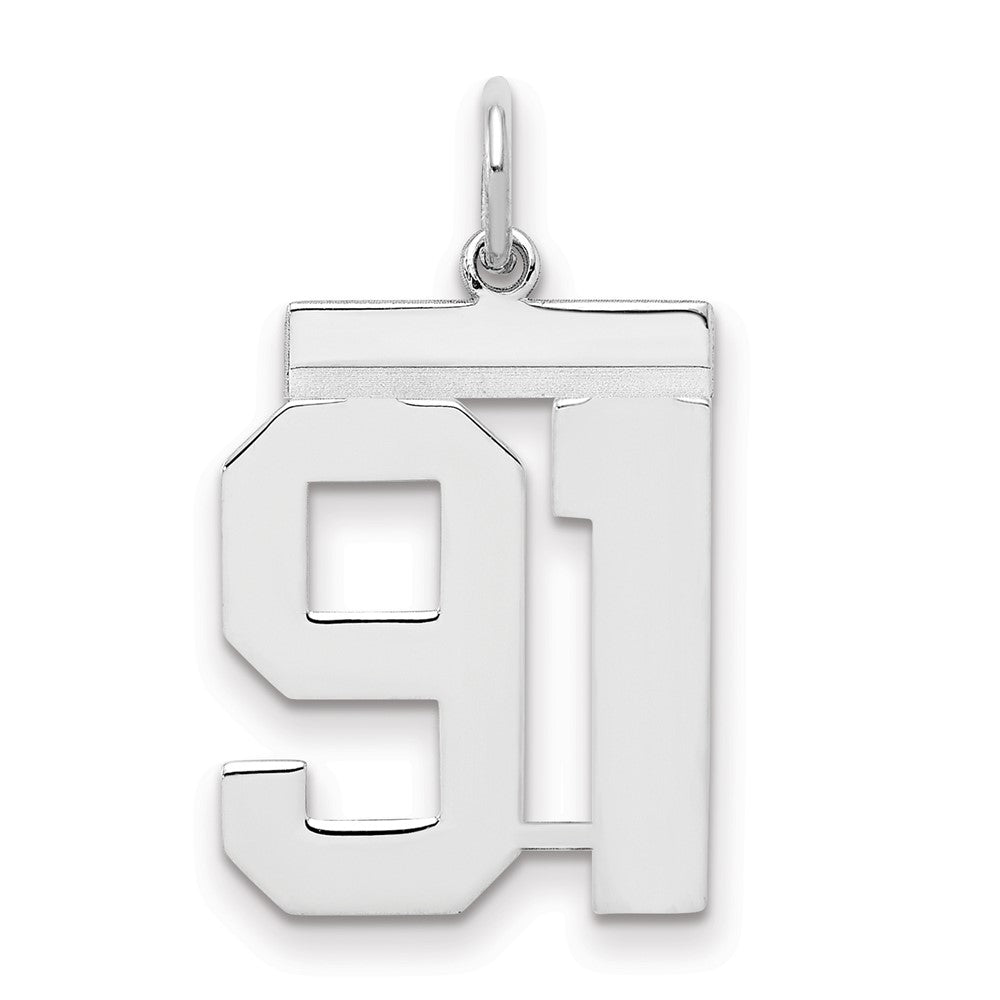 Sterling/Silver Rhodium-plated Polished Number 91 Charm, 21 x 16 mm