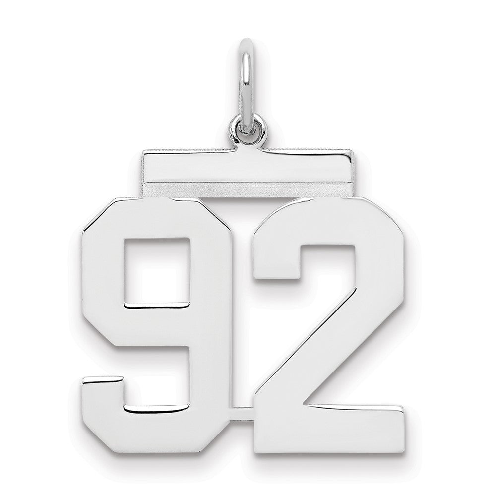Sterling/Silver Rhodium-plated Polished Number 92 Charm, 21 x 16 mm