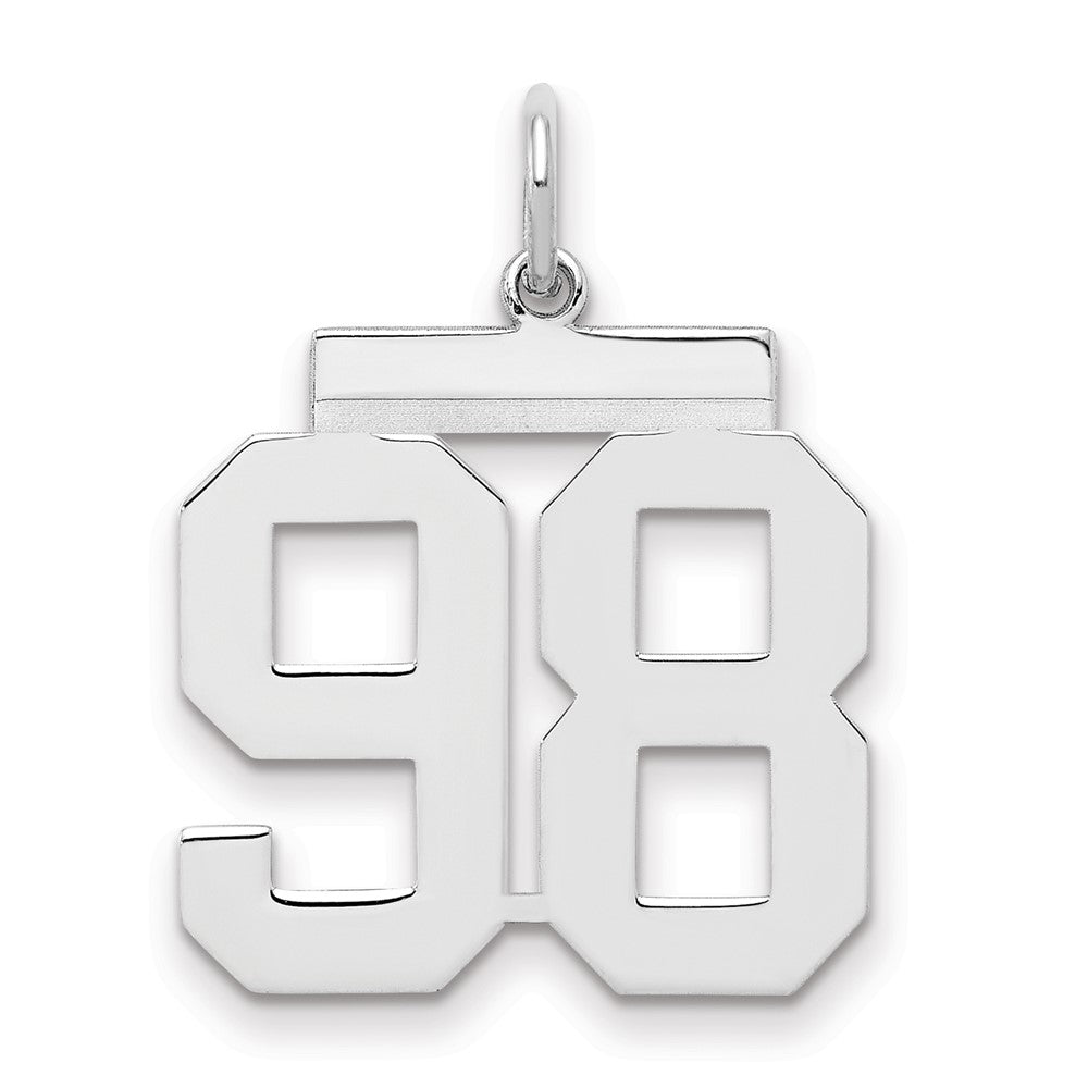 Sterling/Silver Rhodium-plated Polished Number 98 Charm, 21 x 16 mm
