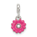 Sterling Silver Hot Pink Enamel Flower w/ CZ Enhancer, 16 x 8 mm