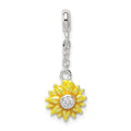 Sterling Silver Yellow Enameled Flower w/CZ 1/2in Dangle Enhancer, 26 x 9 mm