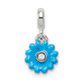 Sterling Silver Blue Enamel Flower w/ CZ Enhancer, 17 x 8 mm