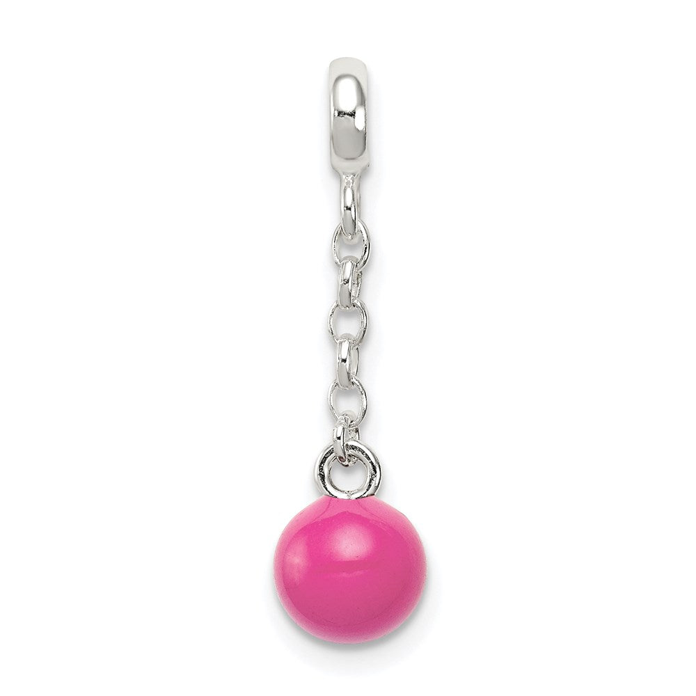 Sterling Silver Hot Pink Enamel Bead 1/2 Dangle Enhancer, 26 x 8 mm