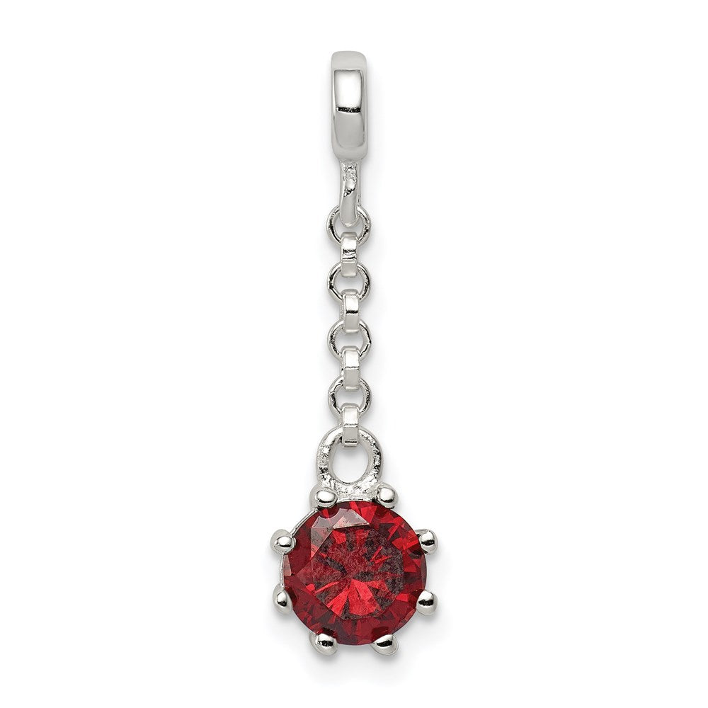 Sterling Silver Dark Red CZ 1/2in Dangle Enhancer, 26 x 8 mm