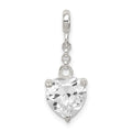 Sterling Silver Clear CZ Heart 1/2in Dangle Enhancer, 24 x 9 mm