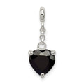 Sterling Silver Black CZ Heart 1/2in Dangle Enhancer, 23 x 9 mm