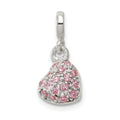 Sterling Silver Pink CZ Puffed Heart Enhancer, 19 x 9 mm