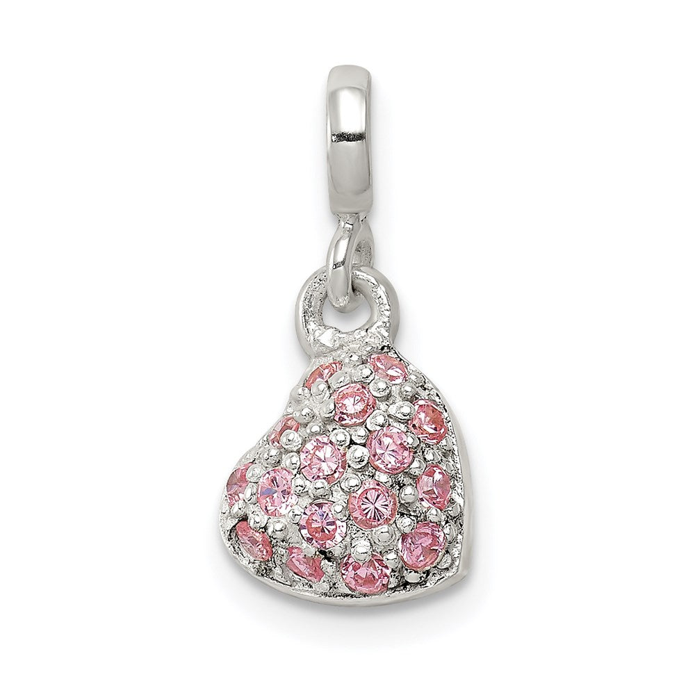 Sterling Silver Pink CZ Puffed Heart Enhancer, 19 x 9 mm