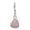 Sterling Silver Pink CZ Puffed Heart 1/2in Dangle Enhancer, 25 x 9 mm