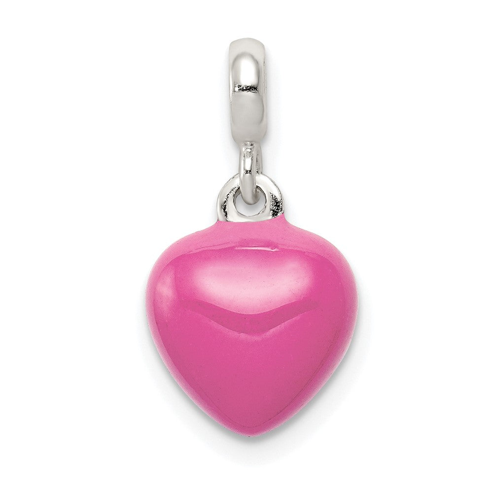 Sterling Silver Pink Enamel Heart Enhancer, 17 x 9 mm
